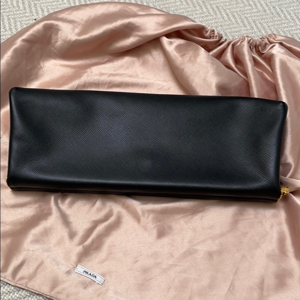 PRADA East West Frame Clutch in Black Saffiano and Gold Tone Hardware - Picture 8 of 14